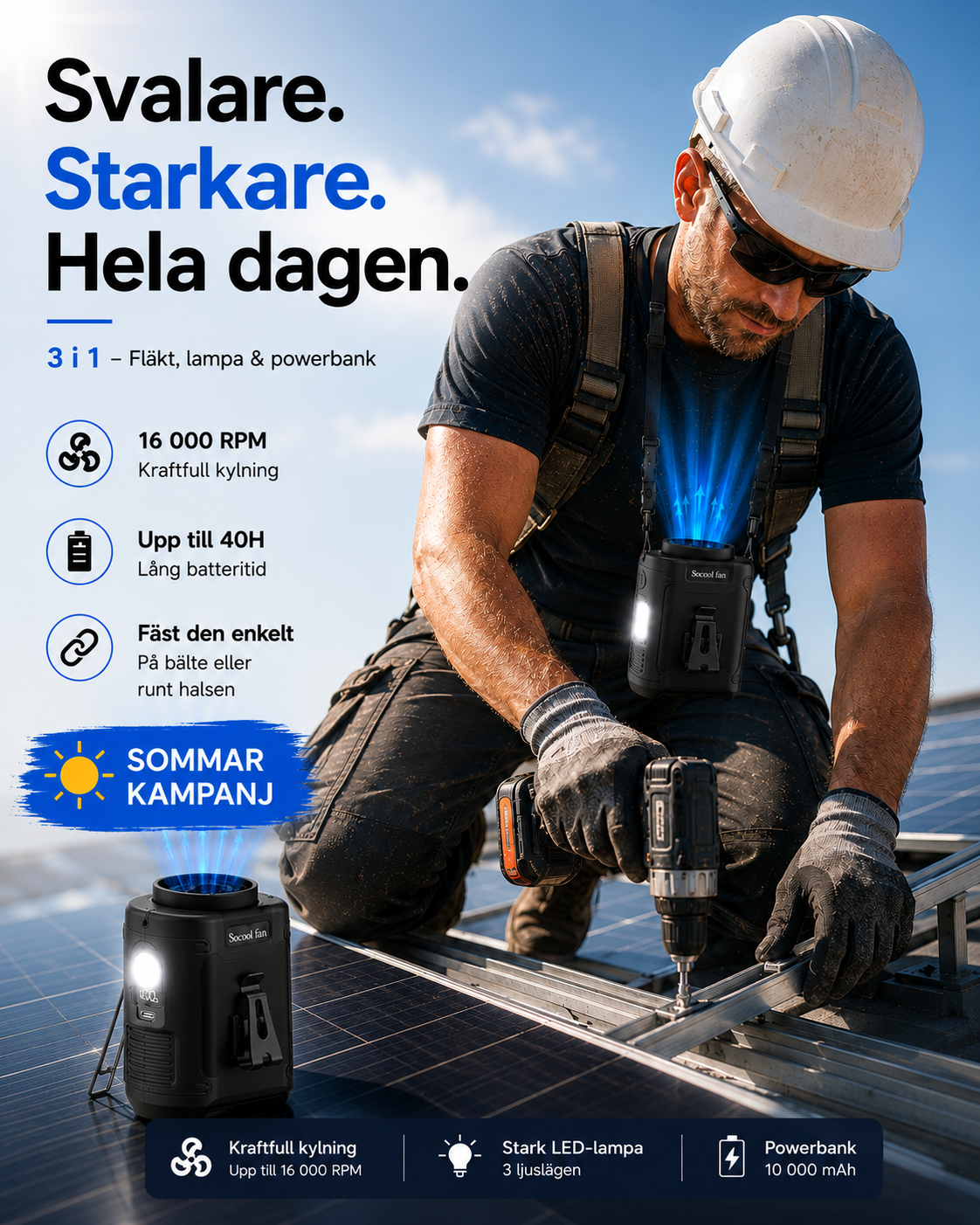 Bärbar 3-i-1 Fläkt - Slipp svettas