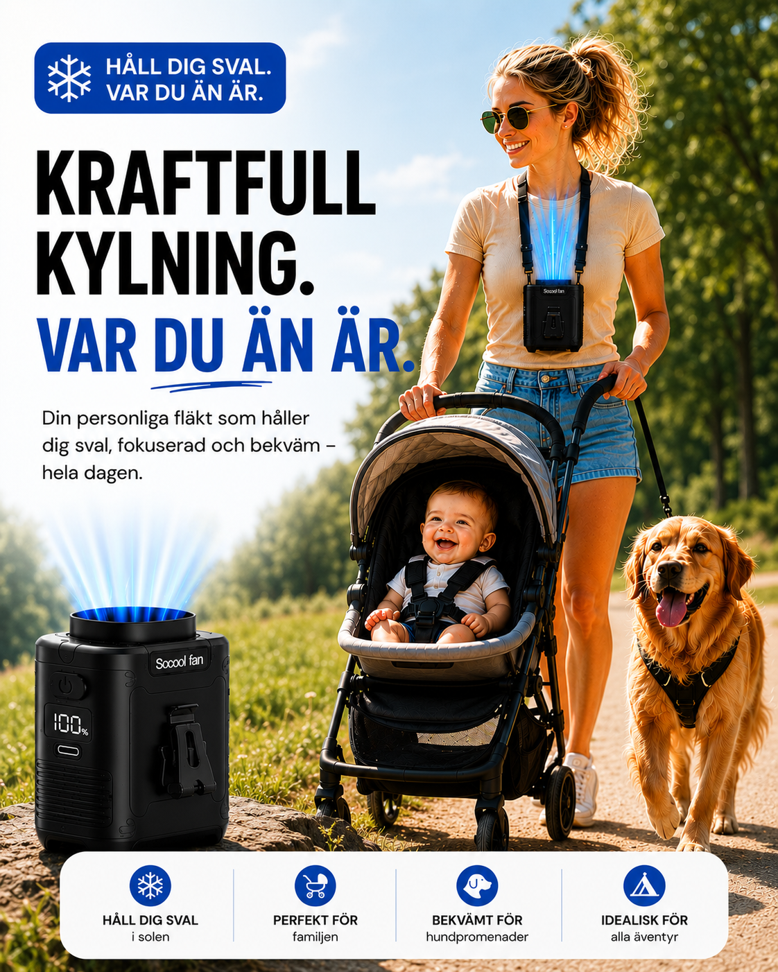 Bärbar 3-i-1 Fläkt - Slipp svettas